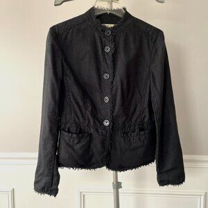 Michael Kors Black Linen Tailored Jacket/Blazer with Distressed Frayed Trim EUC